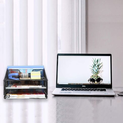 samstar White Desk File Organizer, Mesh Letter File Folder Holder with 3 Paper Trays and 2 Vertical Upright Section, for Office Supplies, Desk Accessories & Workspace, White in Saudi Arabia