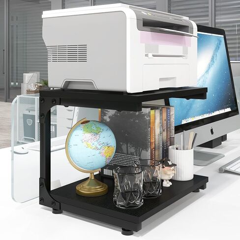 حامل طابعة سطح المكتب بطبقتين من PUNCIA للمكتب المنزلي مع مساحة تخزين، منظم طاولة الطابعة الحديث على سطح الطاولة للمساحات الصغيرة، رف الطابعة لملفات الماسح الضوئي لجهاز الفاكس in Kuwait