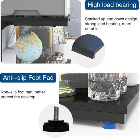 حامل طابعة سطح المكتب بطبقتين من PUNCIA للمكتب المنزلي مع مساحة تخزين، منظم طاولة الطابعة الحديث على سطح الطاولة للمساحات الصغيرة، رف الطابعة لملفات الماسح الضوئي لجهاز الفاكس in Kuwait
