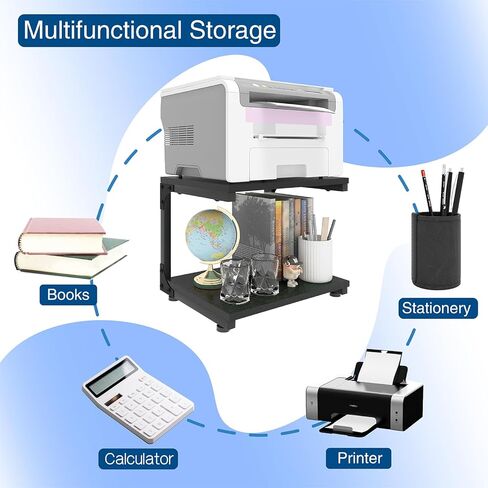 حامل طابعة سطح المكتب بطبقتين من PUNCIA للمكتب المنزلي مع مساحة تخزين، منظم طاولة الطابعة الحديث على سطح الطاولة للمساحات الصغيرة، رف الطابعة لملفات الماسح الضوئي لجهاز الفاكس in Kuwait