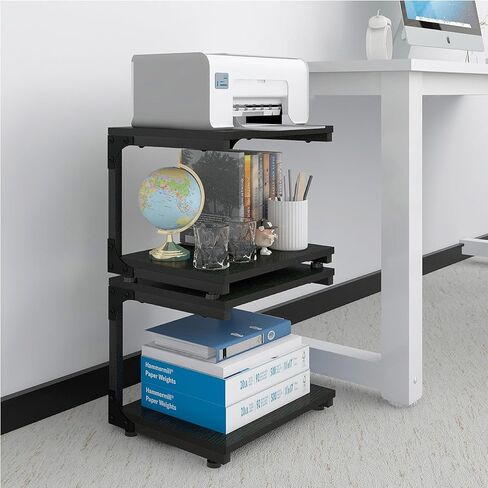 حامل طابعة سطح المكتب بطبقتين من PUNCIA للمكتب المنزلي مع مساحة تخزين، منظم طاولة الطابعة الحديث على سطح الطاولة للمساحات الصغيرة، رف الطابعة لملفات الماسح الضوئي لجهاز الفاكس in Kuwait