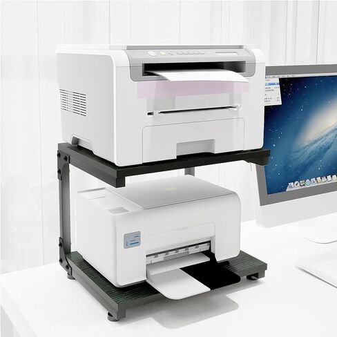 حامل طابعة سطح المكتب بطبقتين من PUNCIA للمكتب المنزلي مع مساحة تخزين، منظم طاولة الطابعة الحديث على سطح الطاولة للمساحات الصغيرة، رف الطابعة لملفات الماسح الضوئي لجهاز الفاكس in Kuwait