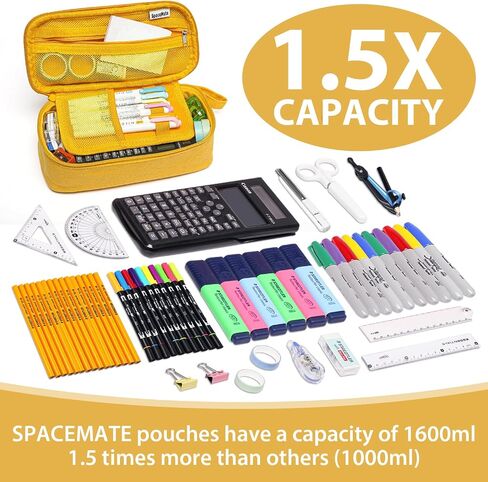 SPACEMATE Heavy Duty Canvas Pencil Case Pouch Bag - Holds 50-100 Pencils - Large Big Capacity Aesthetic Pen Case School Supplies for Back to School College Students (Yellow) in Kuwait