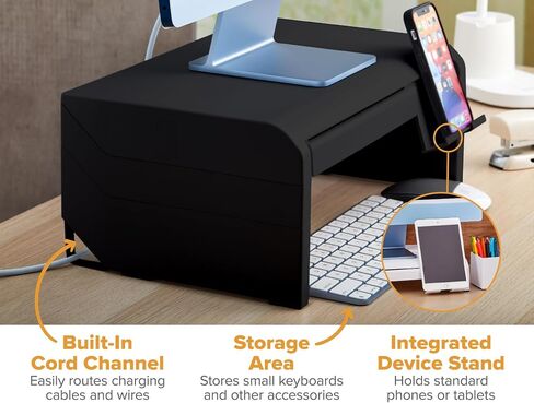 Bostitch Konnect Adjustable Monitor Riser with Drawer, Cell Phone Stand & Pencil Holder, Laptop Stand for Desk, 4 Height Levels, Cable Management & Rubber Feet in Saudi Arabia