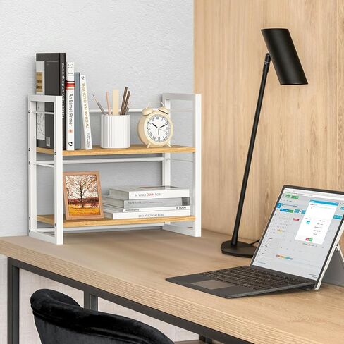 Office Desk Shelf Organizer, Wood Desktop Bookshelf Supplies Storage Rack, Shelf for Top of Desk and Dresser (Black-2 Tier) in Kuwait