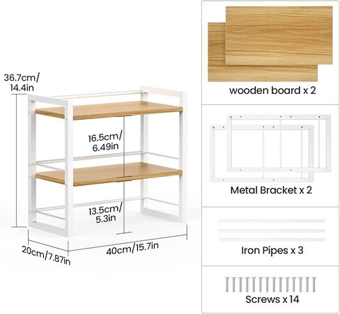 Office Desk Shelf Organizer, Wood Desktop Bookshelf Supplies Storage Rack, Shelf for Top of Desk and Dresser (Black-2 Tier) in Kuwait