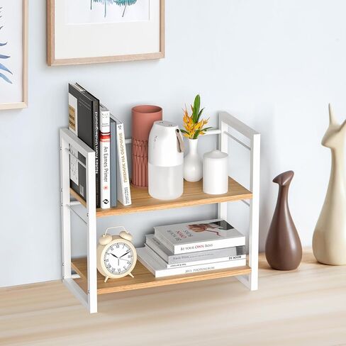 Office Desk Shelf Organizer, Wood Desktop Bookshelf Supplies Storage Rack, Shelf for Top of Desk and Dresser (Black-2 Tier) in Kuwait