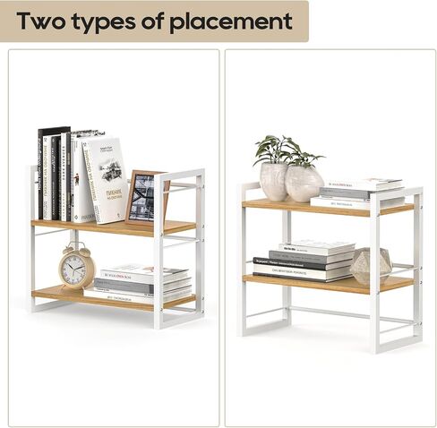 Office Desk Shelf Organizer, Wood Desktop Bookshelf Supplies Storage Rack, Shelf for Top of Desk and Dresser (Black-2 Tier) in Kuwait