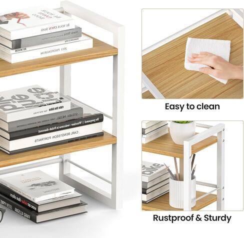 Office Desk Shelf Organizer, Wood Desktop Bookshelf Supplies Storage Rack, Shelf for Top of Desk and Dresser (Black-2 Tier) in Kuwait