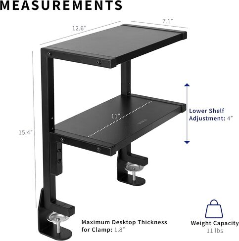 VIVO Clamp-on 13 inch Above or Below Desk 2-Tier Shelving Unit for Table Accessories, Gaming Devices, and More, Storage Tray, Desktop Organizer, Black, STAND-SHELF2C in Saudi Arabia