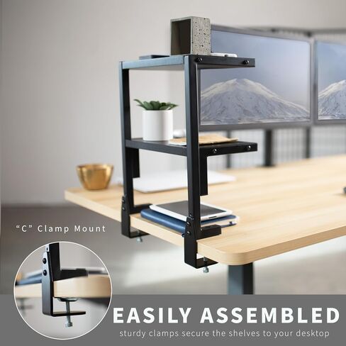 VIVO Clamp-on 13 inch Above or Below Desk 2-Tier Shelving Unit for Table Accessories, Gaming Devices, and More, Storage Tray, Desktop Organizer, Black, STAND-SHELF2C in Saudi Arabia