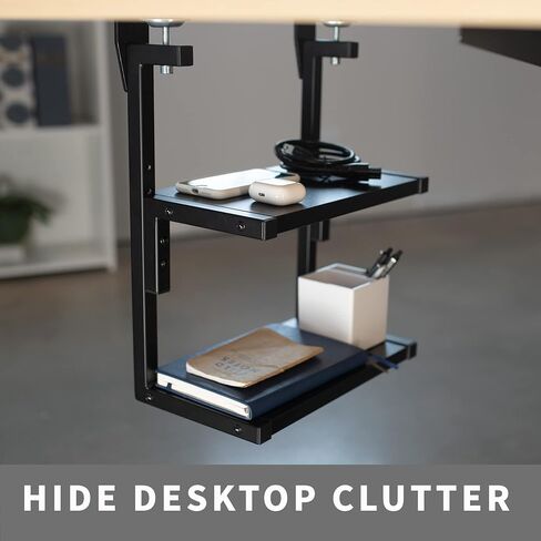 VIVO Clamp-on 13 inch Above or Below Desk 2-Tier Shelving Unit for Table Accessories, Gaming Devices, and More, Storage Tray, Desktop Organizer, Black, STAND-SHELF2C in Saudi Arabia