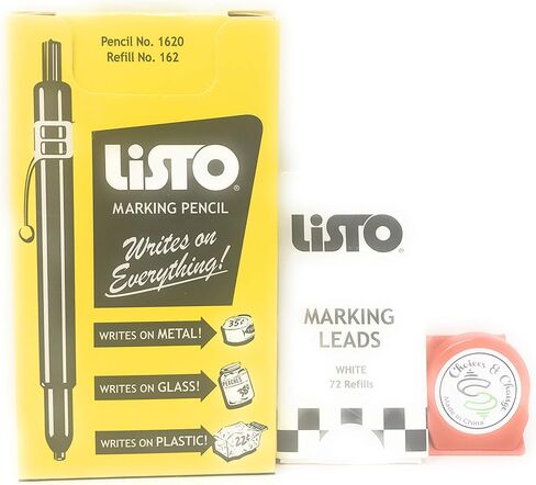 Bundle of Listo 1620 Marking Pencil/Grease Pencils/China Marking Pencils/Wax Pencils - White, Box of 12 With 72 Refills With Bonus Magnetic Memo Clip in Kuwait