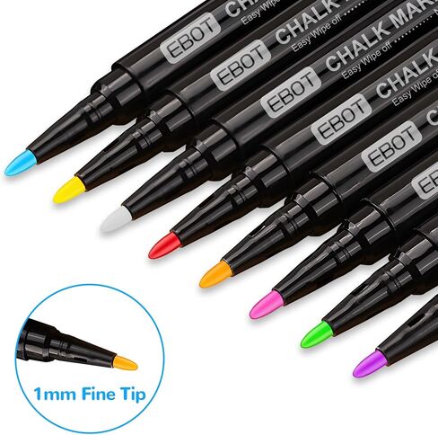 Liquid Chalk Markers, Fine Tip 8 Colors Washable Window Chalkboard Glass Pens, Paint and Drawing for Car, Blackboard, Non-Toxic in Kuwait