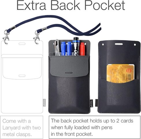Pocket Protector, 3 Pack Leather Pen Pencil Holder Pouch Organizer for Men Pocket Shirt Lab Coat Small Tools, Designed with a Lanyard & an Extra Back Pocket, Thick PU Leather, Black in Saudi Arabia