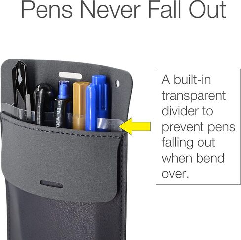 Pocket Protector, 3 Pack Leather Pen Pencil Holder Pouch Organizer for Men Pocket Shirt Lab Coat Small Tools, Designed with a Lanyard & an Extra Back Pocket, Thick PU Leather, Black in Saudi Arabia