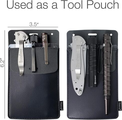 Pocket Protector, 3 Pack Leather Pen Pencil Holder Pouch Organizer for Men Pocket Shirt Lab Coat Small Tools, Designed with a Lanyard & an Extra Back Pocket, Thick PU Leather, Black in Saudi Arabia