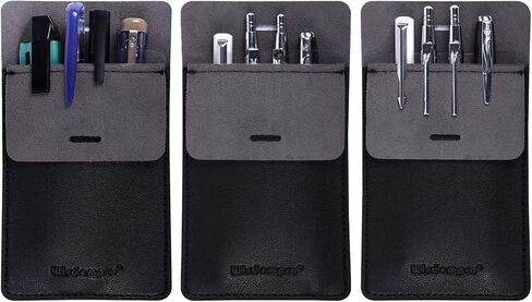 Wisdompro Pocket Protector, 3 Pack PU Leather Heavy Duty Pen Holder Pouch for Shirts, Lab Coats, Pants - Multi-Purpose - Holds Pens, Pointers, Pencils, and Notes - Black in Saudi Arabia