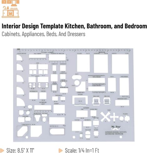 مخطط مستر بن هاوس، قوالب التصميم الداخلي والأثاث، أدوات الرسم وأشكال المساطر للهندسة المعمارية - مجموعة من 3 قطع in Kuwait
