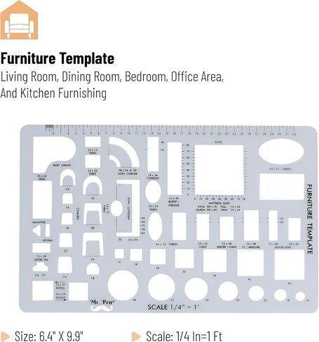 مخطط مستر بن هاوس، قوالب التصميم الداخلي والأثاث، أدوات الرسم وأشكال المساطر للهندسة المعمارية - مجموعة من 3 قطع in Kuwait