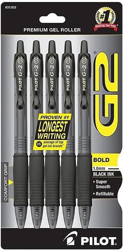 PILOT, G2 Premium Gel Roller Pens, Bold Point 1 mm, Pack of 5, Black in Saudi Arabia