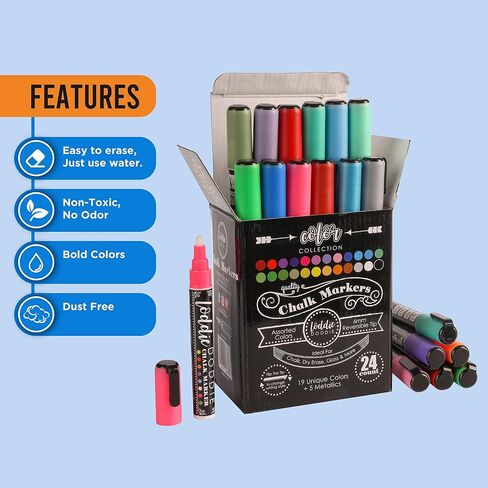 Loddie Doddie Chalk Markers, Liquid Chalk Pens, Reversible Tips, 24 Pack in Kuwait