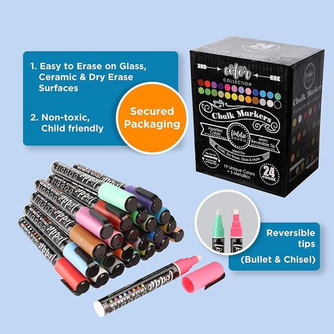 Loddie Doddie Chalk Markers, Liquid Chalk Pens, Reversible Tips, 24 Pack in Kuwait