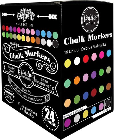 Loddie Doddie Chalk Markers, Liquid Chalk Pens, Reversible Tips, 24 Pack in Kuwait