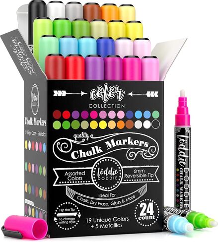Loddie Doddie Chalk Markers, Liquid Chalk Pens, Reversible Tips, 24 Pack in Kuwait