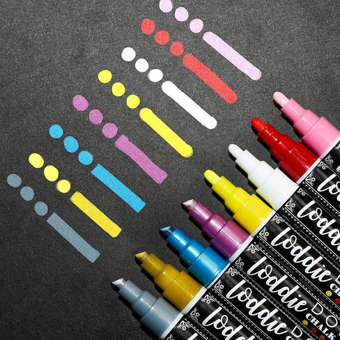 Loddie Doddie Liquid Chalk Markers (24-Pack) - Dust-Free Erasable Pens for Windows, Glass, Chalkboard & Blackboard - 6mm Reversible Bullet & Chisel Tip in Kuwait