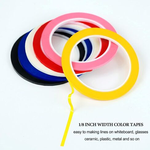 10 Rolls 1/8" Pinstripe Tape 6 Colors Whiteboard Tape Self-Adhesive Vinyl Tapes, 131 Feet per roll in Kuwait