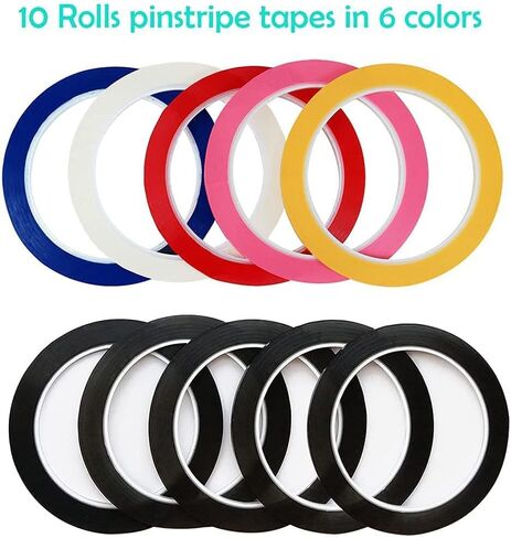 10 Rolls 1/8" Pinstripe Tape 6 Colors Whiteboard Tape Self-Adhesive Vinyl Tapes, 131 Feet per roll in Kuwait