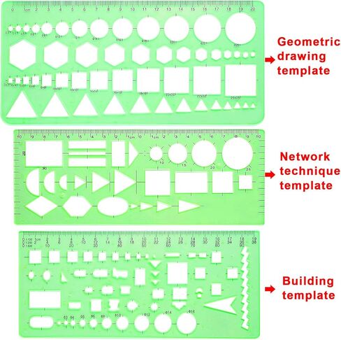 11 قطعة من قوالب الرسومات الهندسية من SIQUK، مساطر بلاستيكية خضراء شفافة مع عبوة واحدة من مظاريف سحاب بولي للدراسة والتصميم والبناء in Kuwait