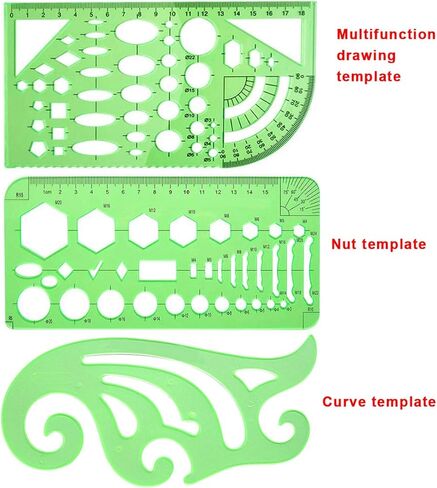 11 قطعة من قوالب الرسومات الهندسية من SIQUK، مساطر بلاستيكية خضراء شفافة مع عبوة واحدة من مظاريف سحاب بولي للدراسة والتصميم والبناء in Kuwait