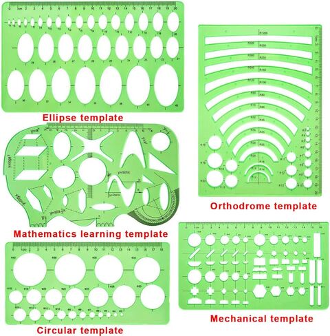 11 قطعة من قوالب الرسومات الهندسية من SIQUK، مساطر بلاستيكية خضراء شفافة مع عبوة واحدة من مظاريف سحاب بولي للدراسة والتصميم والبناء in Kuwait