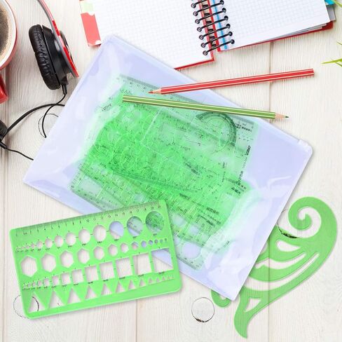 11 قطعة من قوالب الرسومات الهندسية من SIQUK، مساطر بلاستيكية خضراء شفافة مع عبوة واحدة من مظاريف سحاب بولي للدراسة والتصميم والبناء in Kuwait