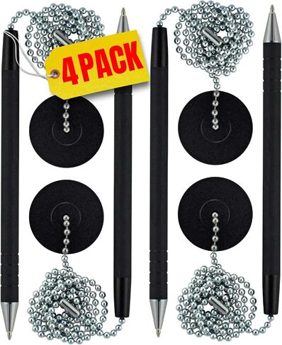 1InTheOffice Pen with Chain, Counter Security Pen, Pen with Chain for Desk, Black, 4 Pack in Saudi Arabia