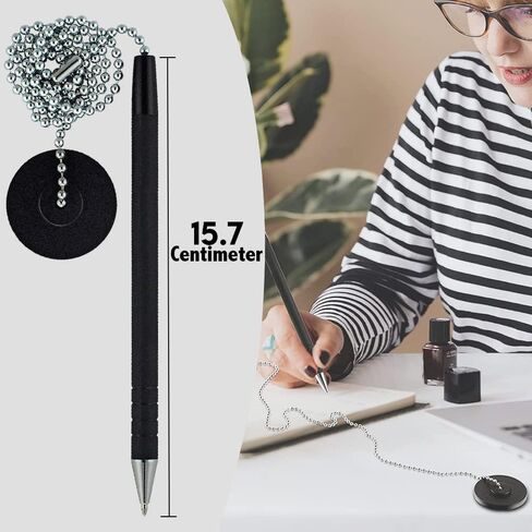 1InTheOffice Pen with Chain, Counter Security Pen, Pen with Chain for Desk, Black, 4 Pack in Saudi Arabia