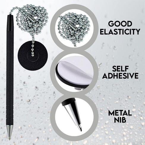 1InTheOffice Pen with Chain, Counter Security Pen, Pen with Chain for Desk, Black, 4 Pack in Saudi Arabia