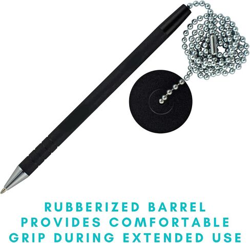 1InTheOffice Pen with Chain, Counter Security Pen, Pen with Chain for Desk, Black, 4 Pack in Saudi Arabia