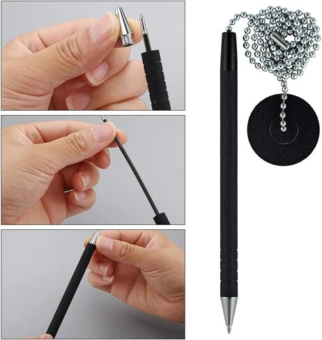 1InTheOffice Pen with Chain, Counter Security Pen, Pen with Chain for Desk, Black, 4 Pack in Saudi Arabia