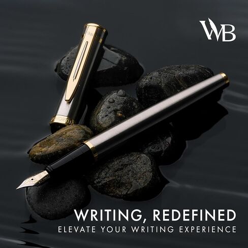 Wordsworth & Black Fountain Pen Set, 18K Gilded Medium Nib, Includes 24 Pack Ink Cartridges, Ink Refill Converter & Gift Pouch, Gold Finish, Calligraphy, [Black Gold], Perfect for Men & Women in Saudi Arabia