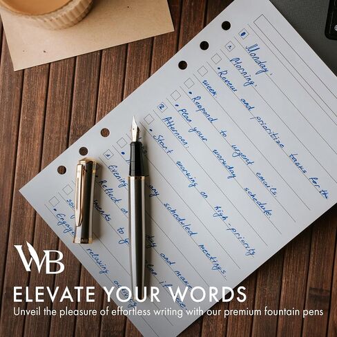 Wordsworth & Black Fountain Pen Set, 18K Gilded Medium Nib, Includes 24 Pack Ink Cartridges, Ink Refill Converter & Gift Pouch, Gold Finish, Calligraphy, [Black Gold], Perfect for Men & Women in Saudi Arabia