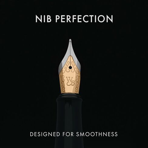 Wordsworth & Black Fountain Pen Set, 18K Gilded Medium Nib, Includes 24 Pack Ink Cartridges, Ink Refill Converter & Gift Pouch, Gold Finish, Calligraphy, [Black Gold], Perfect for Men & Women in Saudi Arabia