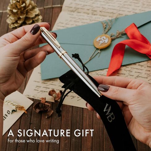 Wordsworth & Black Fountain Pen Set, 18K Gilded Medium Nib, Includes 24 Pack Ink Cartridges, Ink Refill Converter & Gift Pouch, Gold Finish, Calligraphy, [Black Gold], Perfect for Men & Women in Saudi Arabia