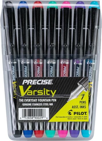 PILOT Pen 90029 Precise Varsity Pre-Filled Fountain Pens, Medium Point Stainless Steel Nib, Black/Blue/Red/Pink/Green/Purple/Turquoise, 7-Pack Pouch in Saudi Arabia