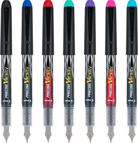 PILOT Pen 90029 Precise Varsity Pre-Filled Fountain Pens, Medium Point Stainless Steel Nib, Black/Blue/Red/Pink/Green/Purple/Turquoise, 7-Pack Pouch in Saudi Arabia