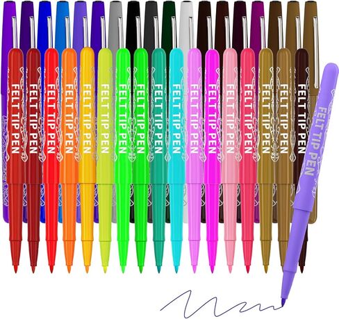 أقلام برأس من اللباد 35 لونًا، أقلام تحديد ملونة ممتازة ذات نقاط دقيقة لليوميات وتدوين الملاحظات والرسم. لوازم فنية بالقلم الملون للمدرسة والمكتب in Kuwait