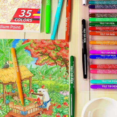 أقلام برأس من اللباد 35 لونًا، أقلام تحديد ملونة ممتازة ذات نقاط دقيقة لليوميات وتدوين الملاحظات والرسم. لوازم فنية بالقلم الملون للمدرسة والمكتب in Kuwait