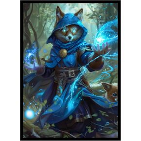 100 PCS MTG Card Sleeves with 100 PCS Perfect Fit Sleeves, Art Matte Card Sleeves with Inner Sleeves - Fit Standard Size Cards - Mystic Fox Mage